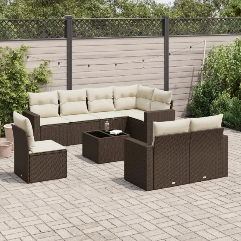Beige materiaal loungeset met gepoedercoat staal en afmetingen voor buiten - Bruin en crème / Met tafel - Tuinsets