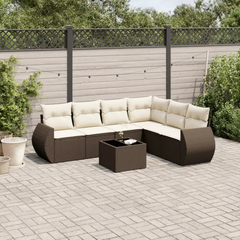 Beige materiaal loungeset met gepoedercoat staal en afmetingen voor tuin - Bruin en crème / Met tafel - Tuinsets
