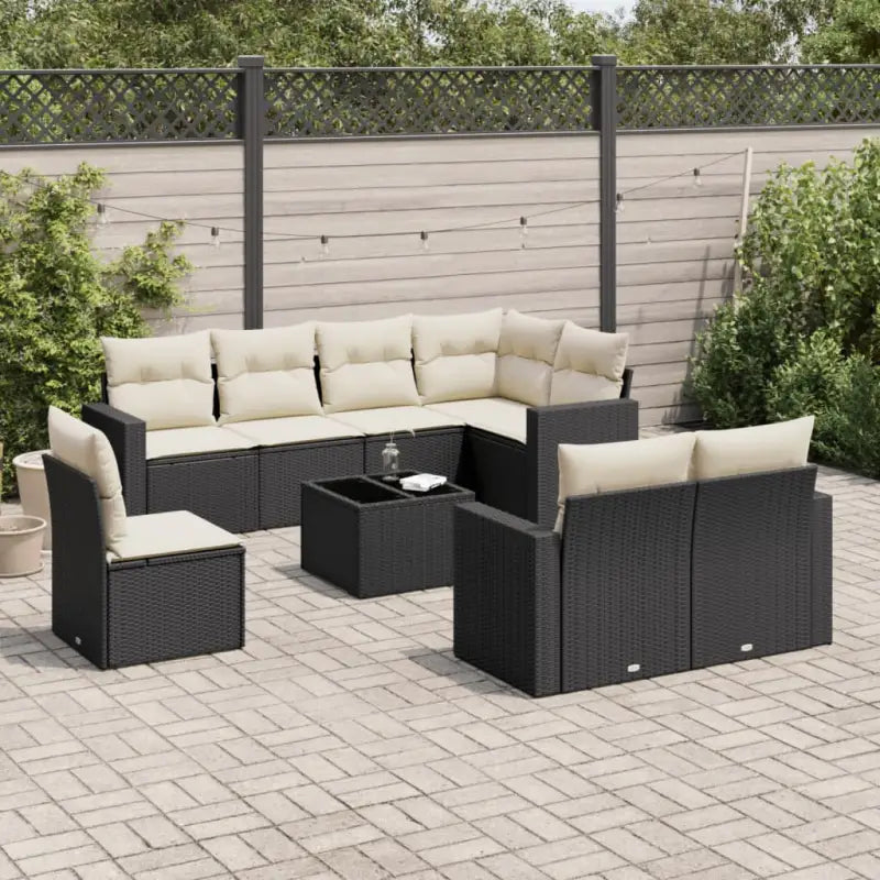 Beige materiaal loungeset met gepoedercoat staal en afmetingen voor buiten - Zwart en crème / Met tafel - Tuinsets