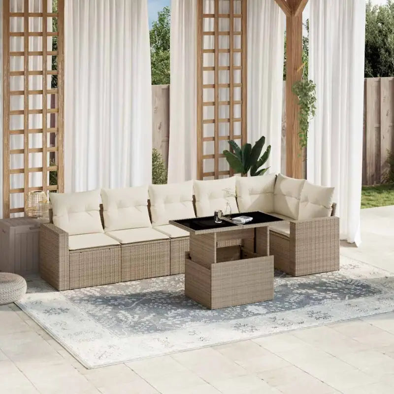 Beige materiaal loungeset met gepoedercoat staal en afmetingen voor tuin - beige en crèmekleurig / Met tafel - Tuinsets