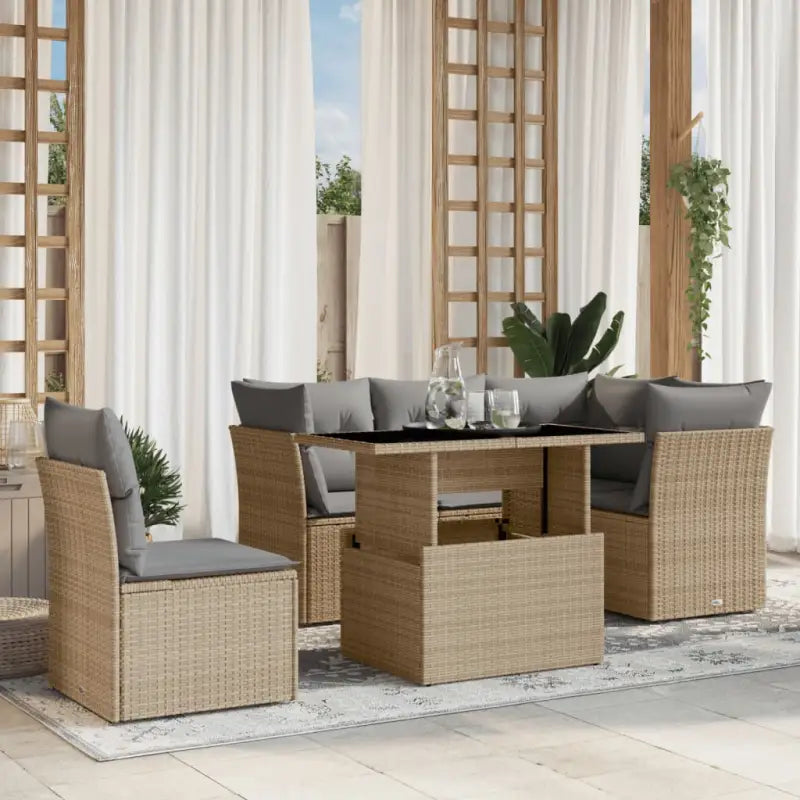 Beige materiaal loungeset met gepoedercoat staal voor jouw tuin of terras - Beige en grijs / Met tafel - Tuinsets