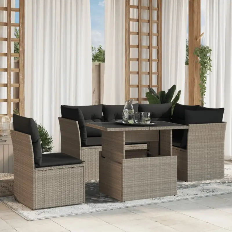 Beige materiaal loungeset met gepoedercoat staal voor jouw tuin of terras - Lichtgrijs / Met tafel - Tuinsets