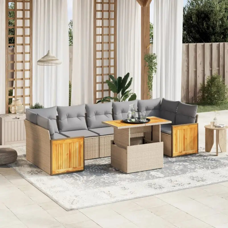 Beige material loungeset met gepoedercoat staal en comfortabele afmetingen - Beige en grijs / zonder opbergruimte