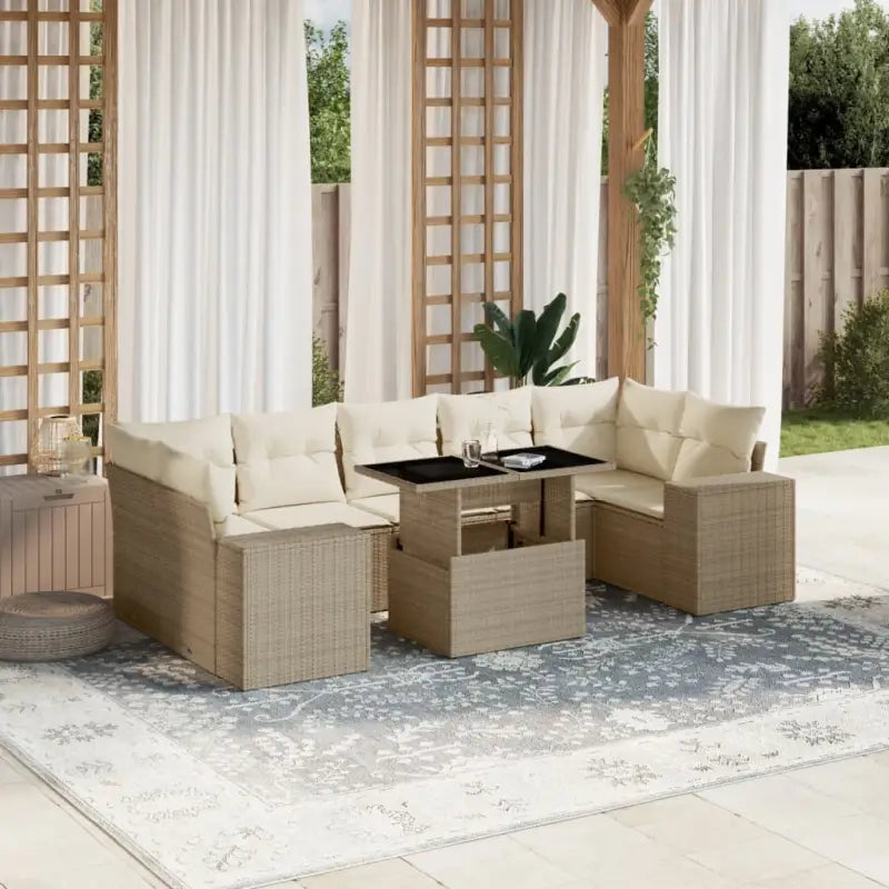 Beige materialen loungeset met gepoedercoat staal en afmetingen voor tuin - beige en crèmekleurig / zonder opbergruimte
