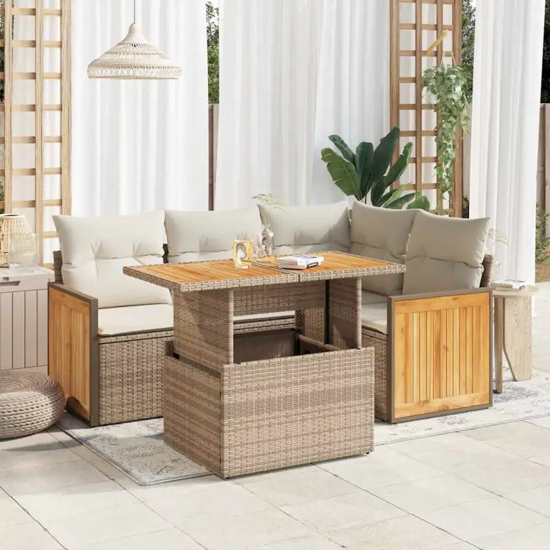 Beige materialen loungeset met gepoedercoat staal en comfortabele afmetingen - beige en crèmekleurig / met opbergruimte