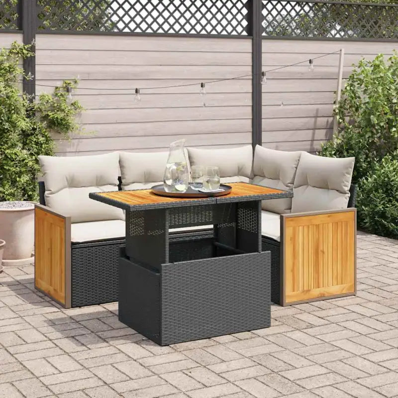 Beige materialen loungeset met gepoedercoat staal en comfortabele afmetingen - Zwart en crème / met opbergruimte
