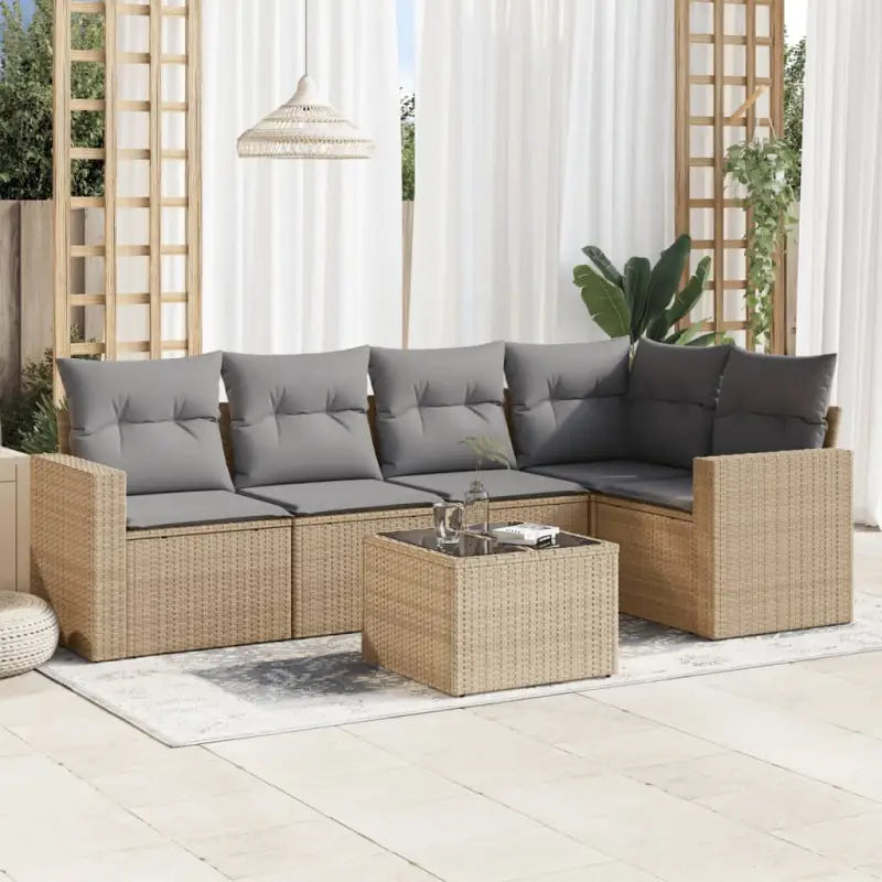 Beige tuinbank van gepoedercoat staal met comfortabele afmetingen - Beige en grijs / Met tafel - Tuinsets