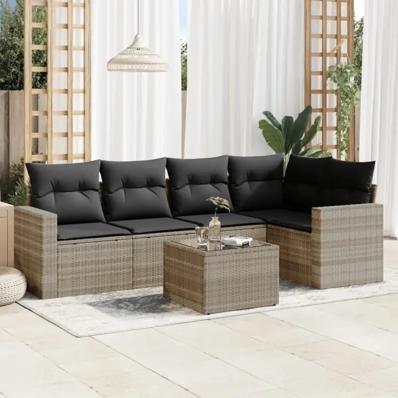 Beige tuinbank van gepoedercoat staal met comfortabele afmetingen - Lichtgrijs / Met tafel - Tuinsets
