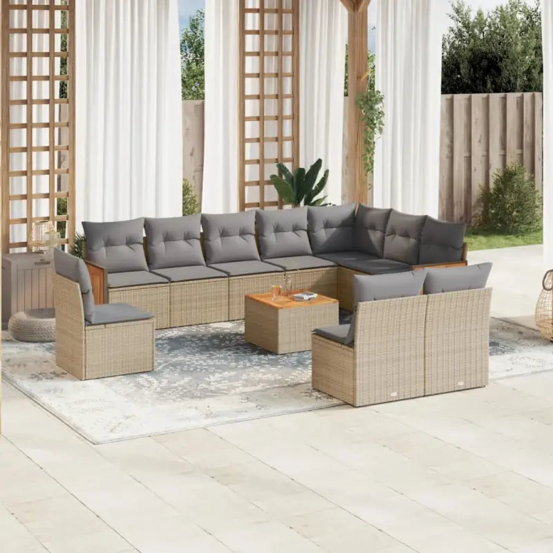 Beige tuinset met gepoedercoat staal en comfortabele afmetingen zitting - Beige en grijs / Met tafel - Tuinsets