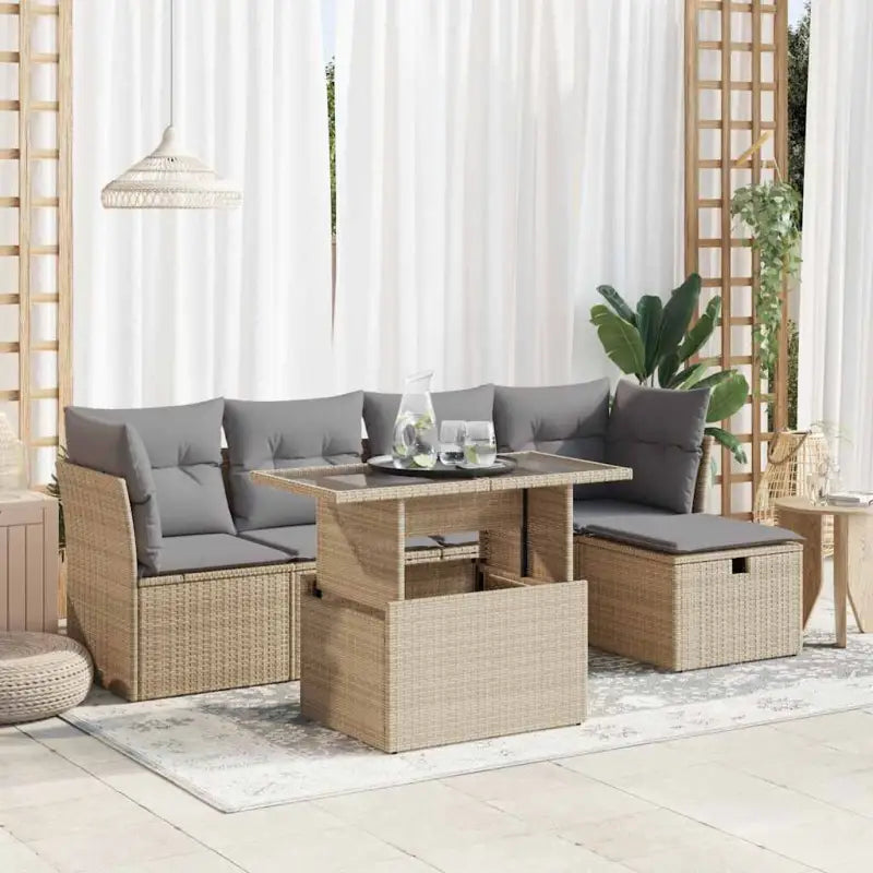 Beige tuinset met gepoedercoat staal en ruime afmetingen - Beige en grijs / met opbergruimte - Tuinsets