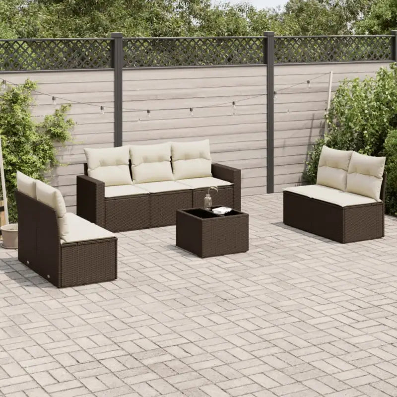 Beige tuinset van gepoedercoat staal met comfortabele afmetingen - Bruin en crème / Met tafel - Tuinsets