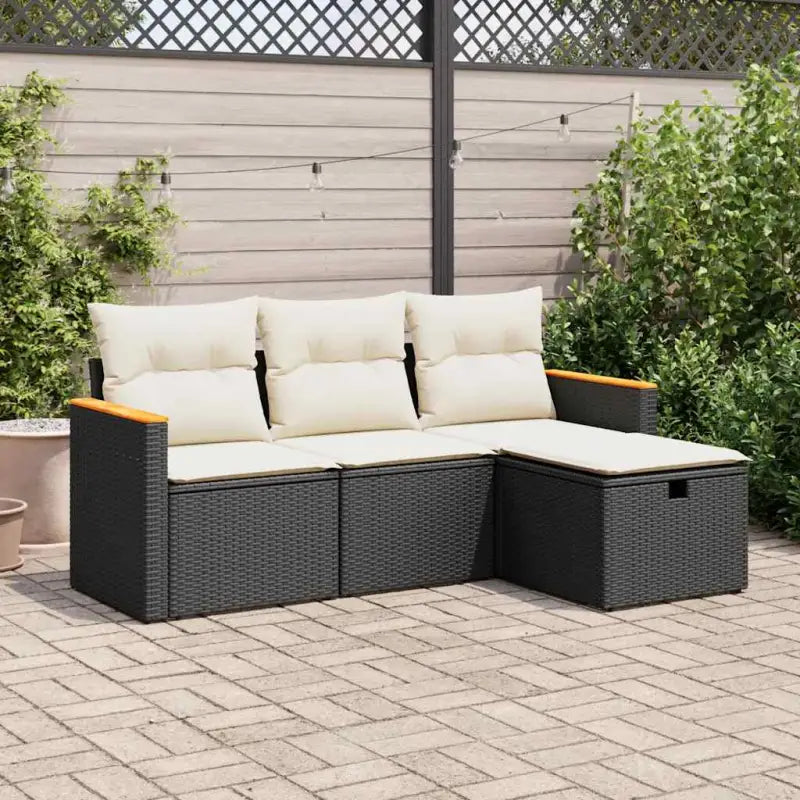 Beige tuinstoelset van gepoedercoat staal met ideale afmetingen - Zwart en crème / met opbergruimte - Tuinsets