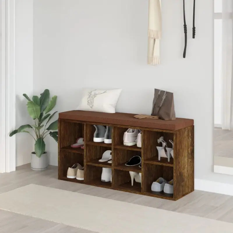 Berg je schoenen op met deze trendy bewerkt hout schoenenbank - Gerookt eiken - Opberg- & halbankjes