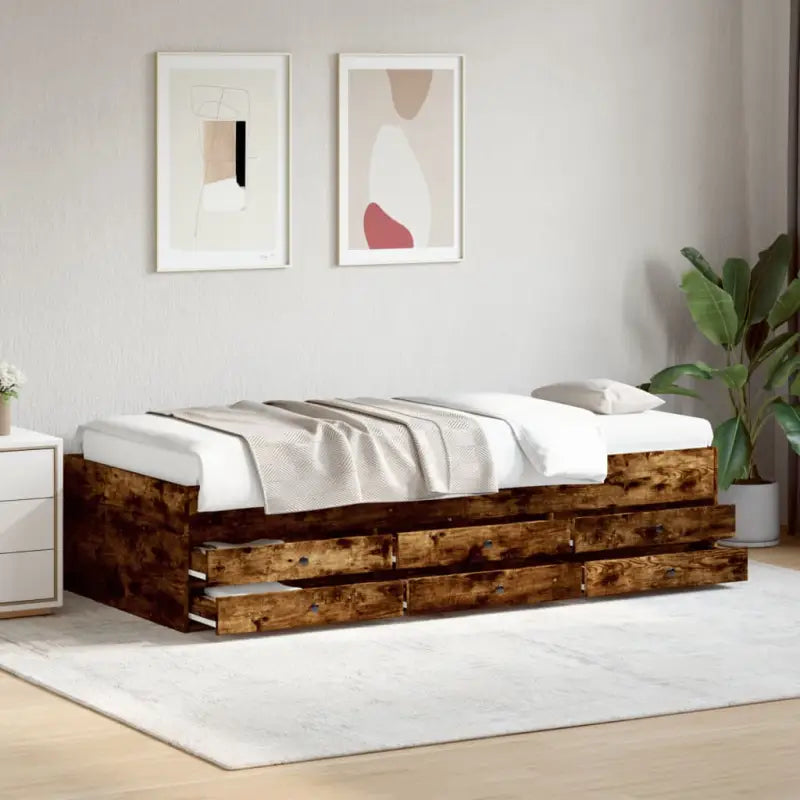 Bewerk hout 2-in-1 slaapbank met lades levering bevat - Gerookt eiken / 90 x 190 cm - Bedden & bedframes