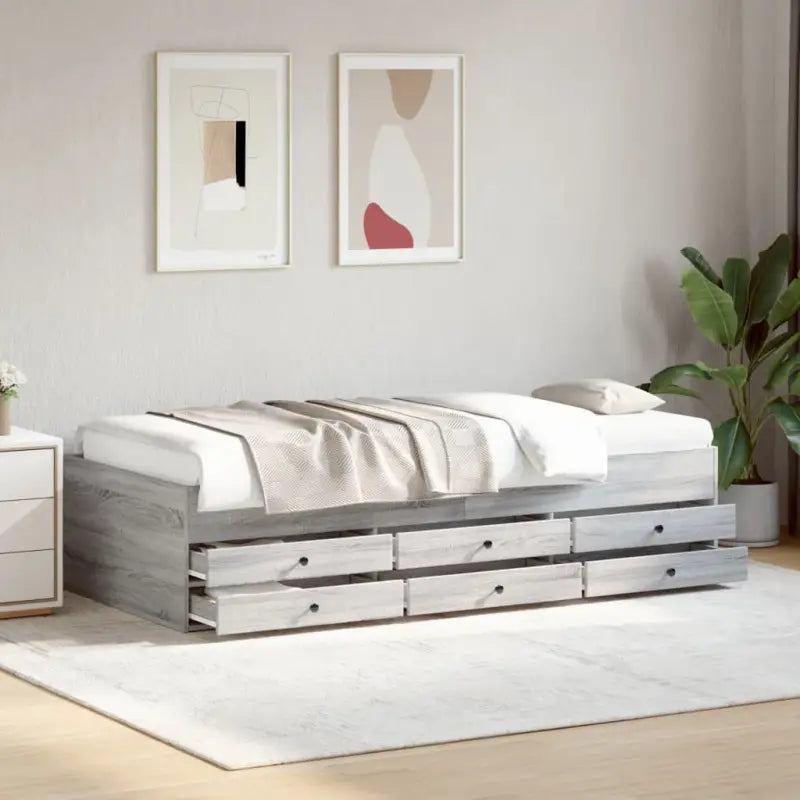 Bewerk hout 2-in-1 slaapbank met lades levering bevat - Grijs sonoma / 90 x 200 cm - Bedden & bedframes