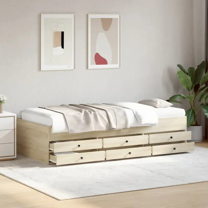 Bewerk hout 2-in-1 slaapbank met lades levering bevat - Sonoma eiken / 90 x 200 cm - Bedden & bedframes