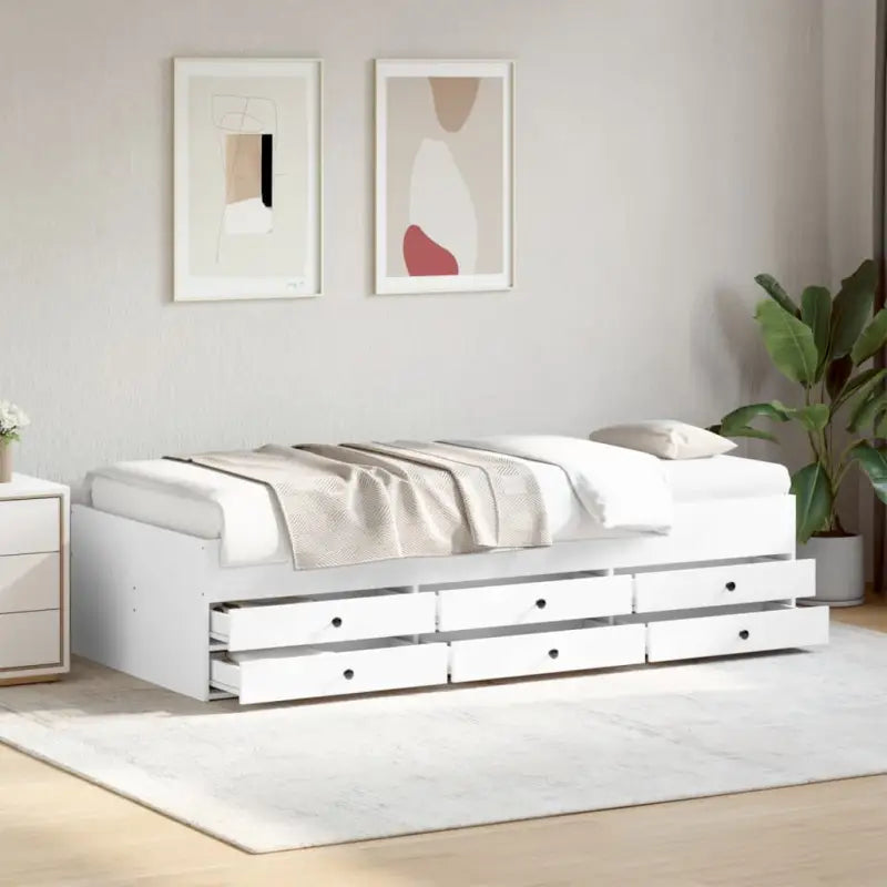 Bewerk hout 2-in-1 slaapbank met lades levering bevat - Wit / 75 x 190 cm - Bedden & bedframes