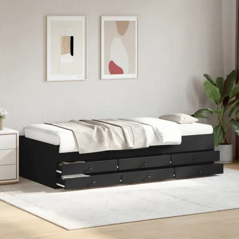 Bewerk hout 2-in-1 slaapbank met lades levering bevat - Zwart / 75 x 190 cm - Bedden & bedframes