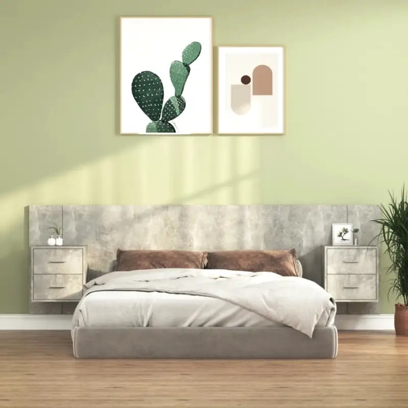 Bewerk hout hoofdbord met kast voor een klassieke slaapkamer look - Betongrijs / 1 / 2 lades - Hoofdborden en voetborden