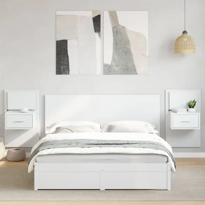 Bewerk hout hoofdbord met kast voor een klassieke slaapkamer look - Wit / 1 / Één lade met LED - Hoofdborden