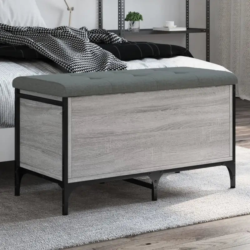 Bewerk hout Opberg- en Halbankje voor Opslag en Zitplezier - Grijs sonoma / 82 x 42 x 45 cm - Opberg- & halbankjes