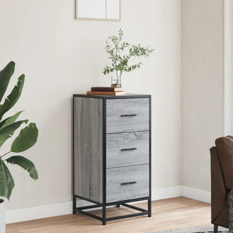 Bewerkt hout dressoir in grijs sonoma met industrieel metalen frame - Dressoirs & buffetkasten