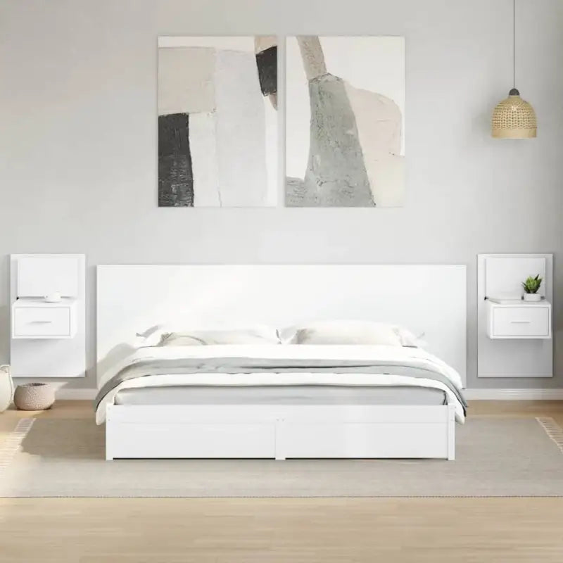 Bewerkt hout hoofdborden en voetborden met kastjes voor elke slaapkamer - Wit / 1 / Één lade met LED - Hoofdborden