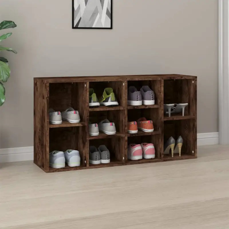 Bewerkt hout schoenenrek en garderobebank met opbergruimte - Gerookt eiken / 1 - Schoenenrekken