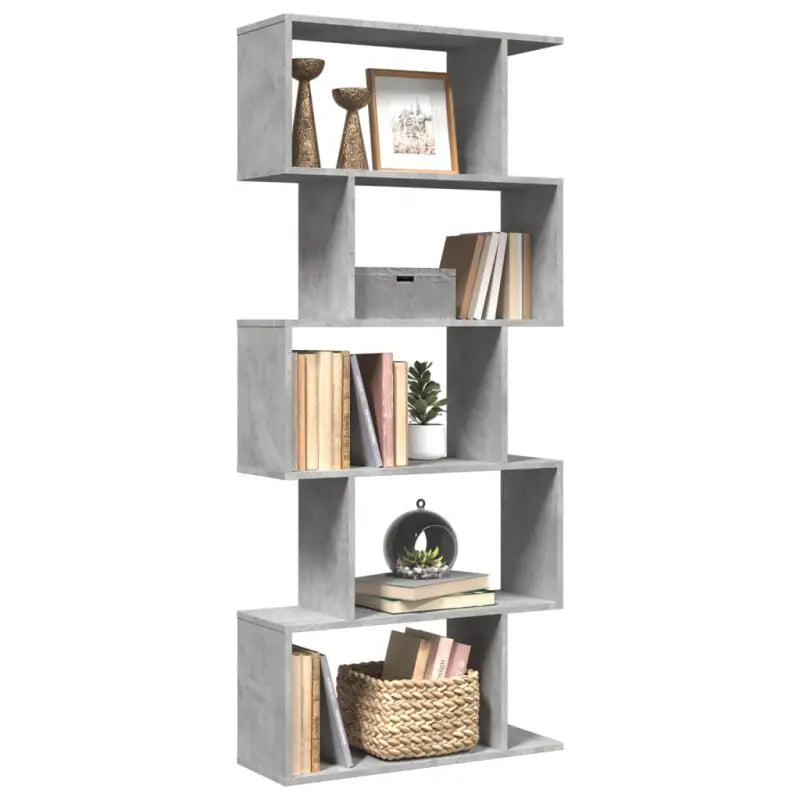 Bewerkte Houten Boekenkast Kamerscherm met Geometrisch Design - Betongrijs / 1 / 161 cm - Boekenkasten