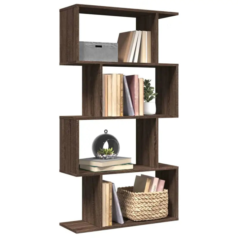 Bewerkte Houten Boekenkast Kamerscherm met Geometrisch Design - bruin eikenkleur / 1 / 129 cm - Boekenkasten