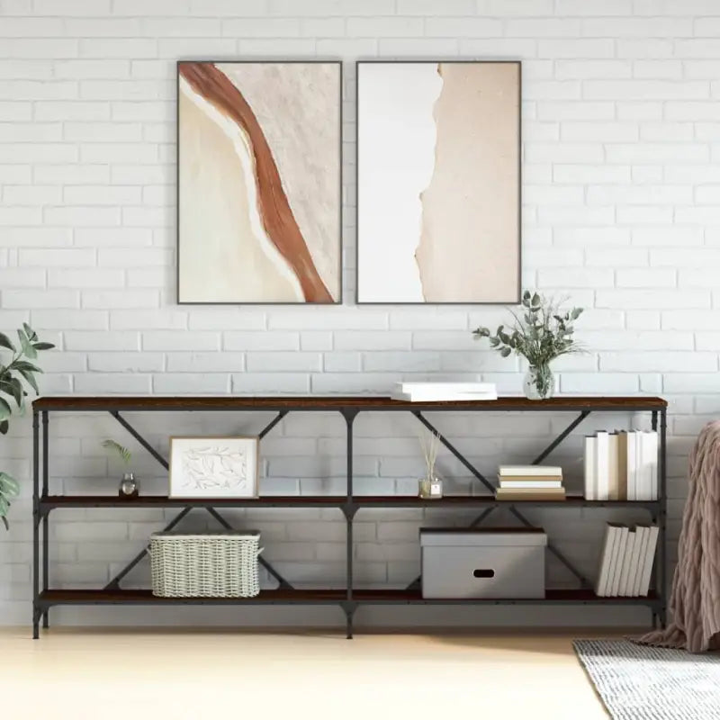 Beyzetafel grijs Sonoma eiken met verstelbare poten van bewerkt hout - bruin eikenkleur / 1 / 200 cm - Bijzettafels