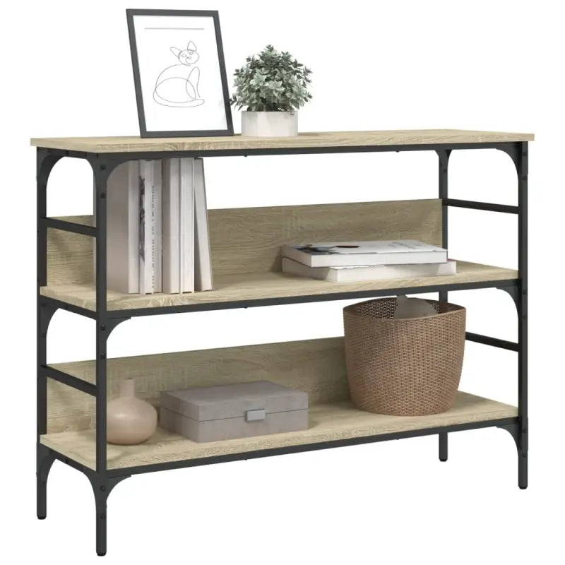 Bijzettafel met bewerkt hout en metalen frame met verstelbare poten - Bijzettafels