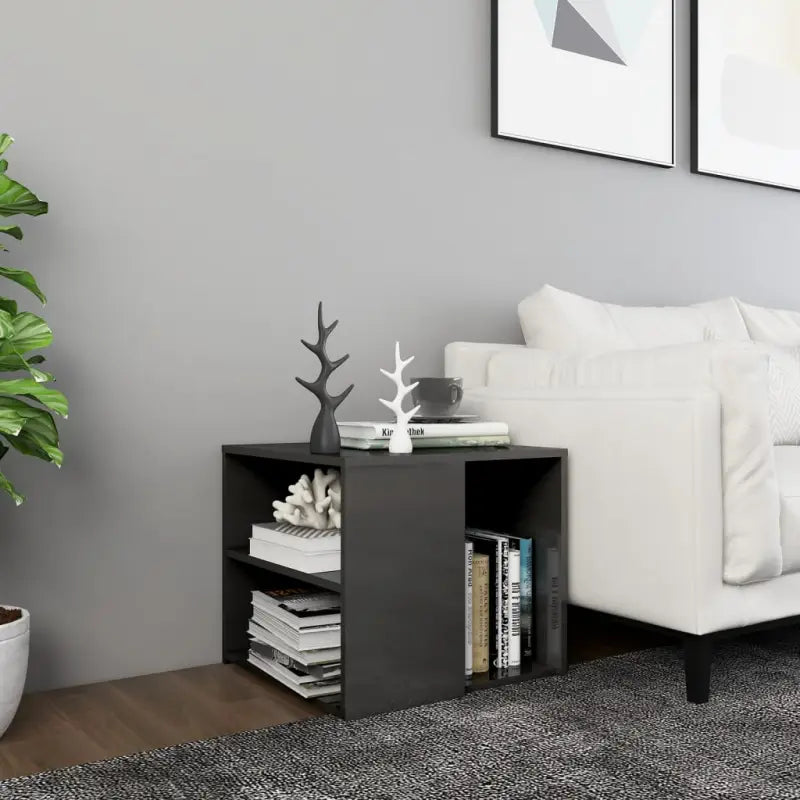 Bijzettafel van bewerkt hout met 3 schappen voor moderne charme - Hoogglans grijs / 1 - Bijzettafels