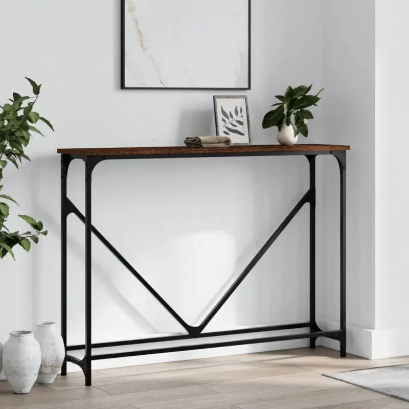 Bijzettafels met bewerkt hout en metalen frame voor een elegante look - bruin eikenkleur / 1 - Bijzettafels