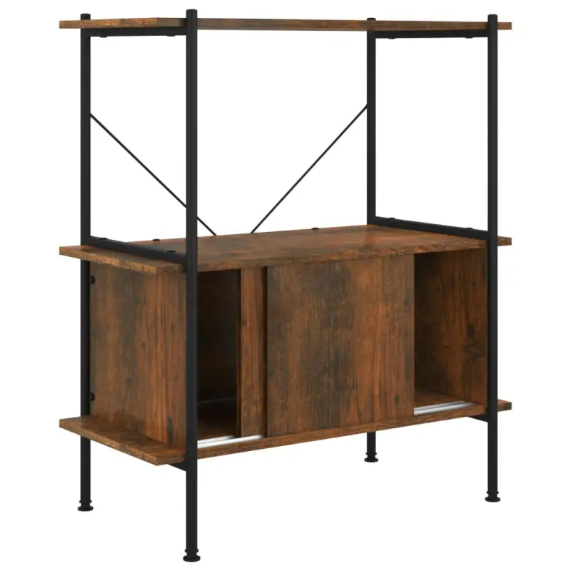 Boekenkast met bewerkt hout en stalen frame voor extra opbergruimte - Donkerbruin / 1 / 92 cm - Boekenkasten