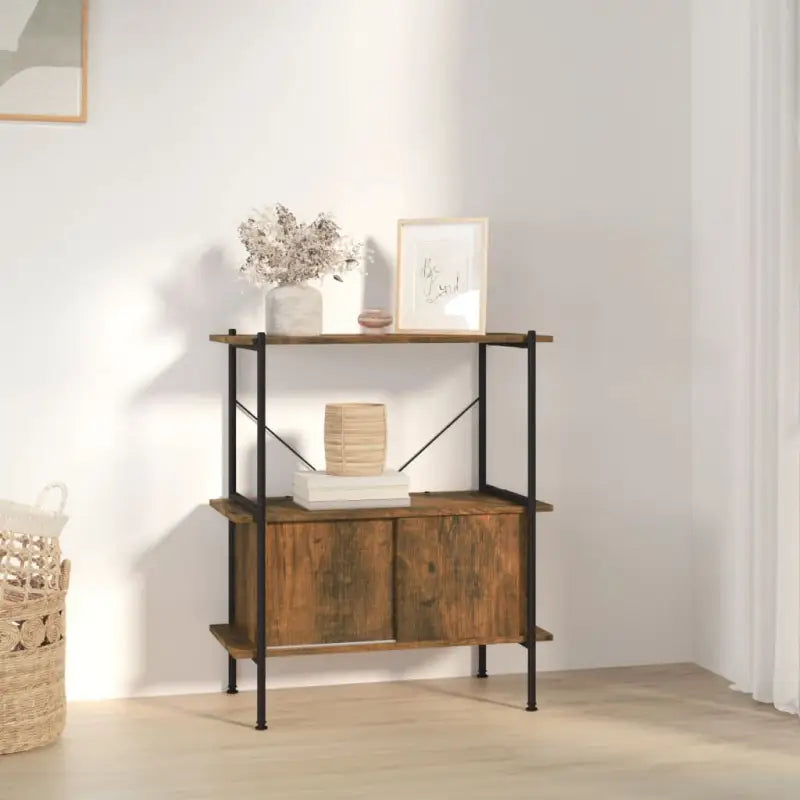 Boekenkast met bewerkt hout en stalen frame voor extra opbergruimte - Donkerbruin / 1 / 92 cm - Boekenkasten