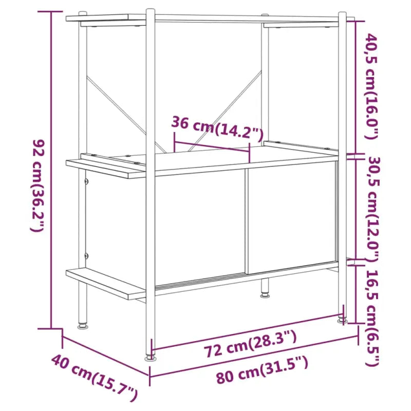 Boekenkast met bewerkt hout en stalen frame voor extra opbergruimte - Donkerbruin / 1 / 92 cm - Boekenkasten