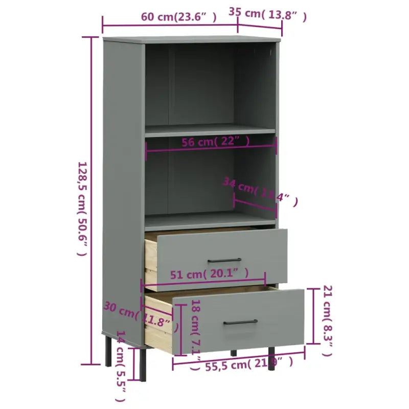 Boekenkast met massief grenenhout en metalen poten voor rustieke charme - Grijs / 1 - Boekenkasten