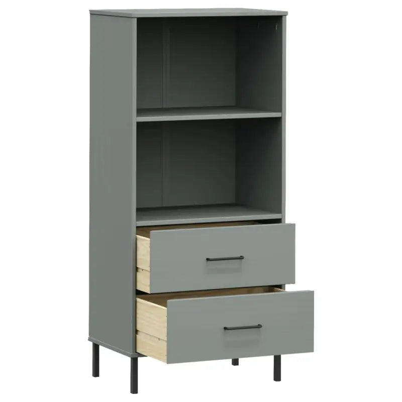 Boekenkast met massief grenenhout en metalen poten voor rustieke charme - Grijs / 1 - Boekenkasten