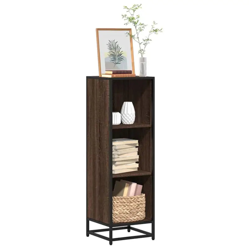 Boekenkast van bewerkt hout met industrieel metalen frame - bruin eikenkleur / 33.5 x 33 x 107.5 cm / 1 - Boekenkasten