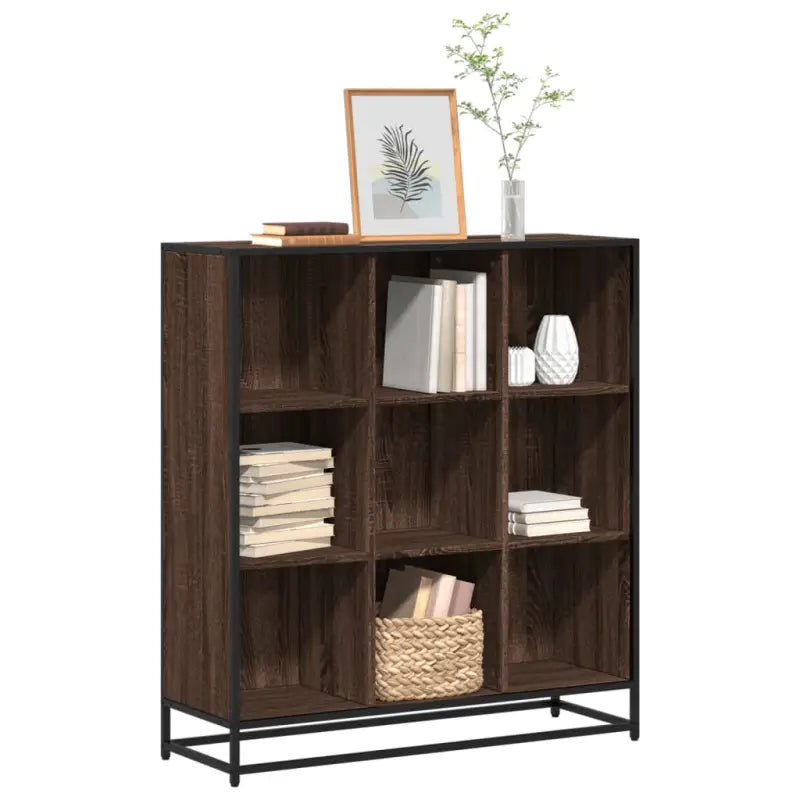 Boekenkast van bewerkt hout met industrieel metalen frame - bruin eikenkleur / 97.5 x 33 x 107.5 cm / 1 - Boekenkasten