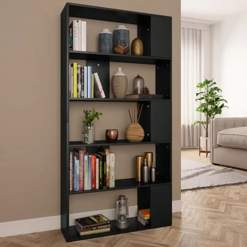 Boekenkast van bewerkt hout met klassiek en strak design - Zwart / 1 - Boekenkasten