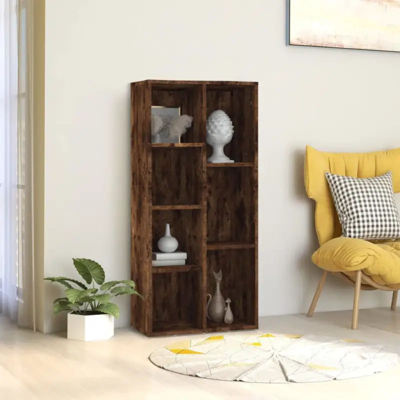 Boekenkast van bewerkt hout met strak en klassiek ontwerp - Gerookt eiken / 1 - Boekenkasten
