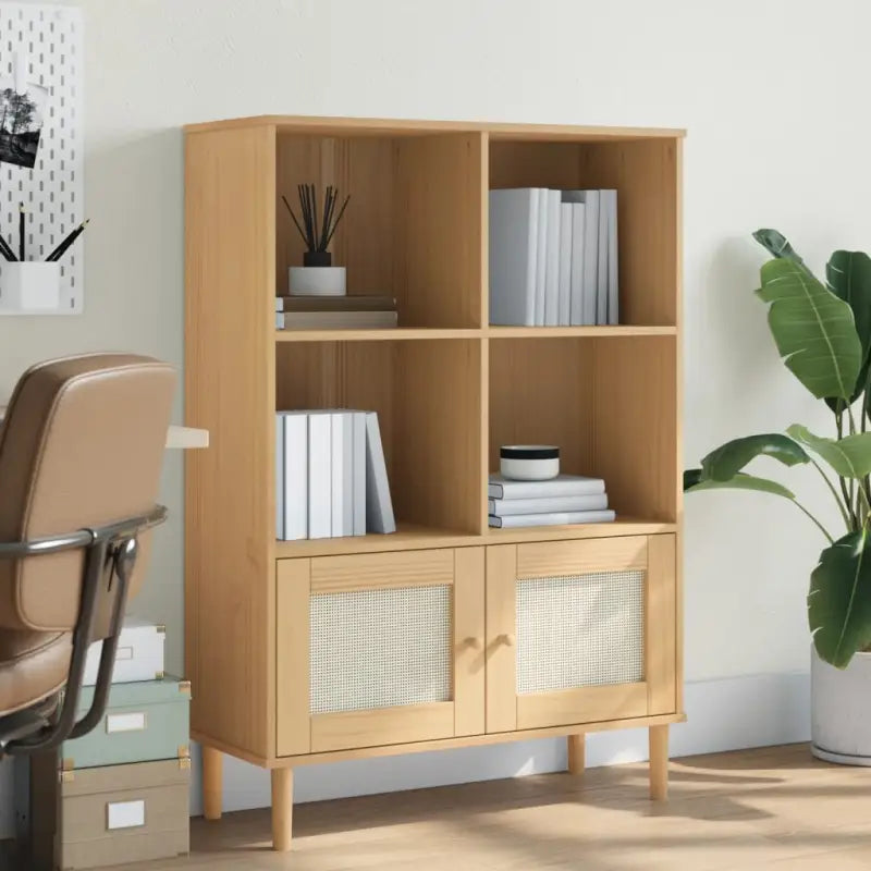 Boekenkast van massief grenenhout met decoratieve uitstraling - Bruin / 1 - Boekenkasten