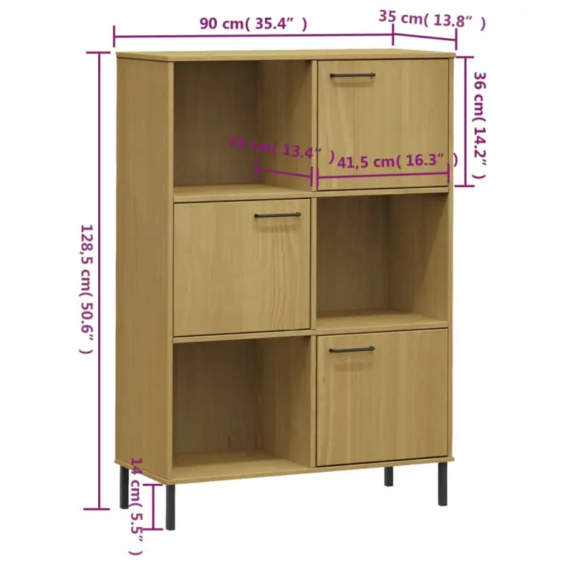 Boekenkast van massief grenenhout met metalen poten voor een rustieke uitstraling - Bruin / 1 - Boekenkasten