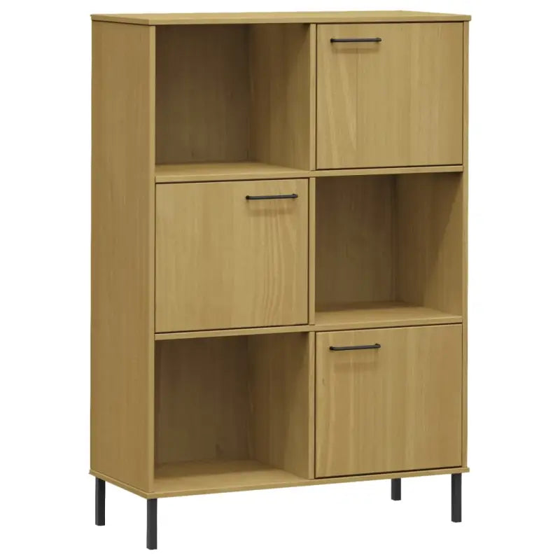 Boekenkast van massief grenenhout met metalen poten voor een rustieke uitstraling - Bruin / 1 - Boekenkasten
