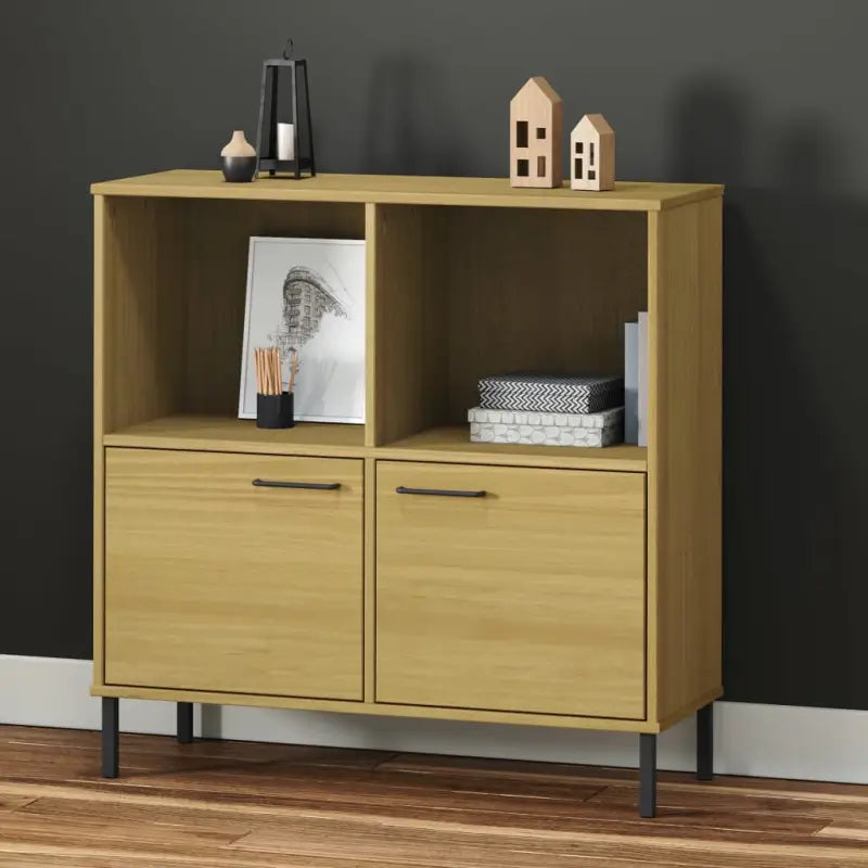 Boekenkast van massief grenenhout met metalen poten voor rustieke charme - Bruin / 1 - Boekenkasten