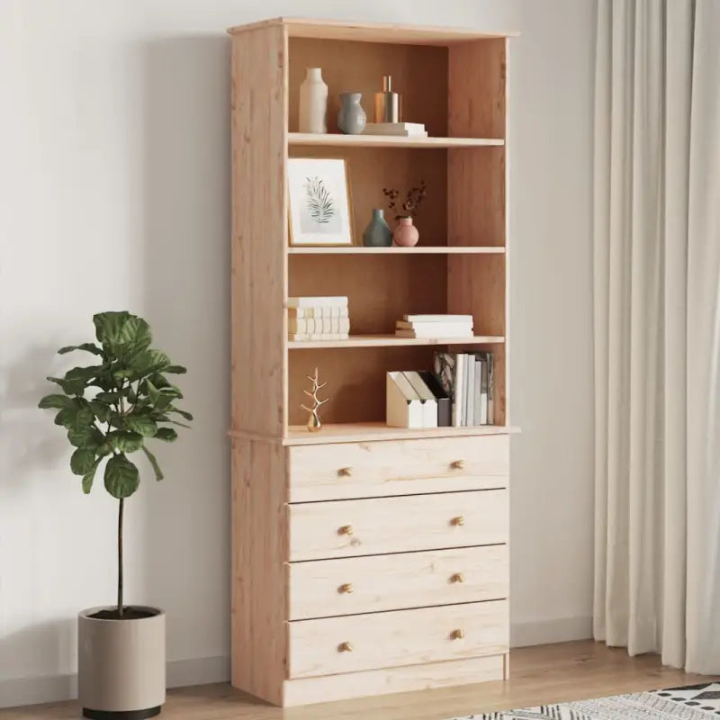 Boekenkast van massief grenenhout met rustieke charme - Naturel / 1 - Boekenkasten