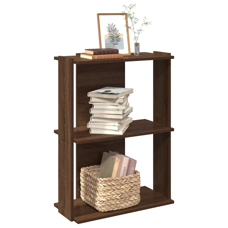 Boekenkast van massief teakhout met bewerkt hout voor stijl en organisatie - bruin eikenkleur / 60 x 30 x 80 cm / 1