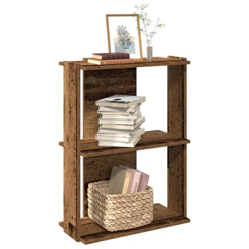 Boekenkast van massief teakhout met bewerkt hout voor stijl en organisatie - Oud hout / 60 x 30 x 80 cm / 1